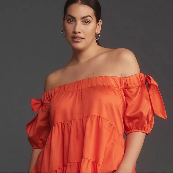 Anthropologie Off-The-Shoulder Tiered High-Low Midi Dress - Picture 7 of 13